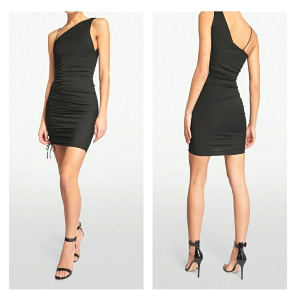 NWT ALICE + OLIVIA BLACK ASYMMETRIC RUCHED DRESS SIZE 8
